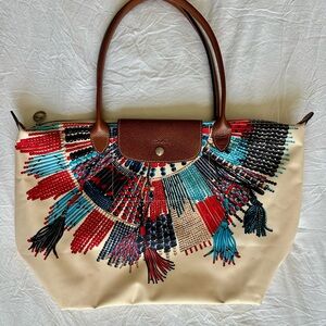 Longchamp Multicolor Tote with Brown Accents